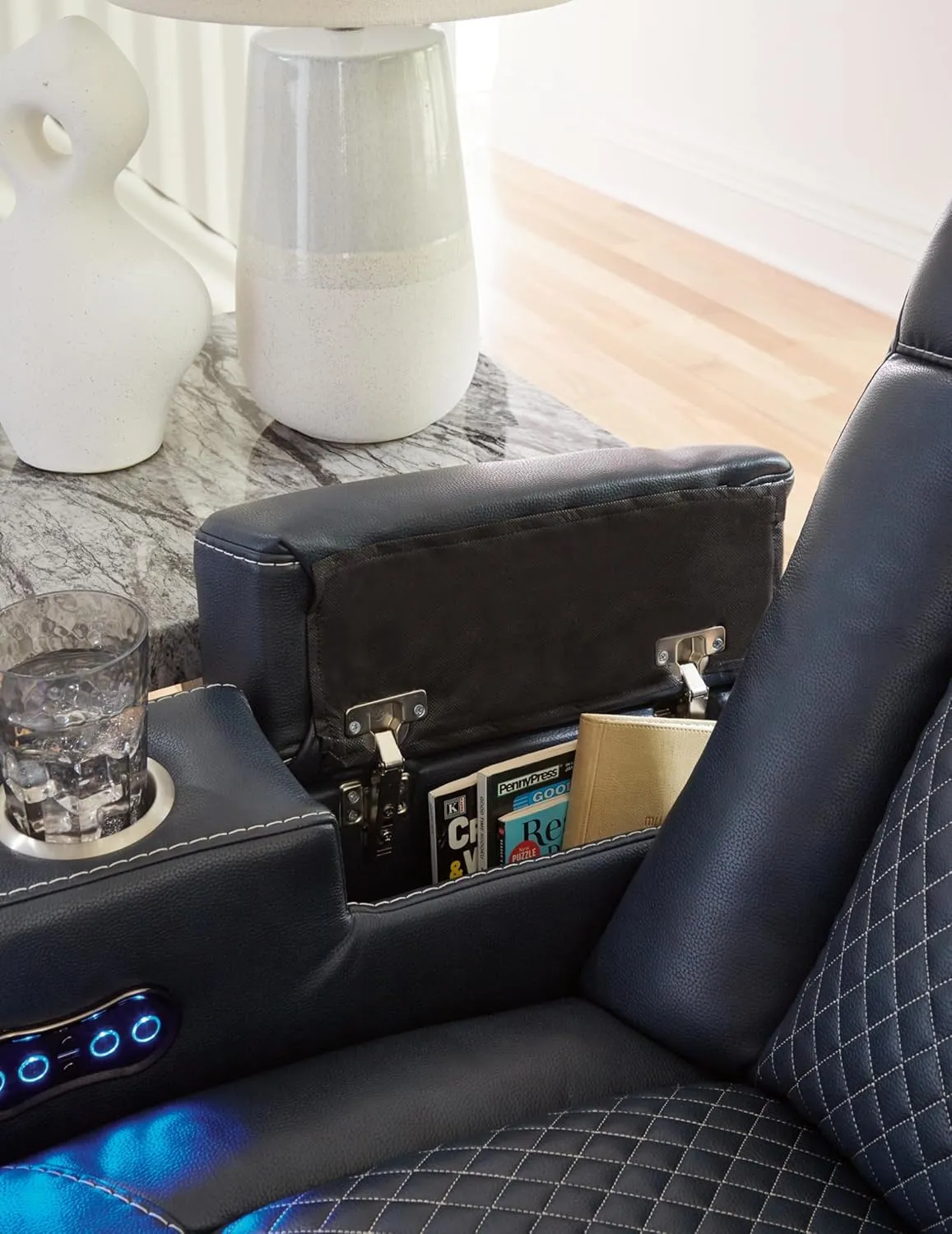 Signature Design by Ashley Fyne-Dyme Contemporary Power Reclining Sofa with USB Charging Ports and Adjustable Headrest, Blue