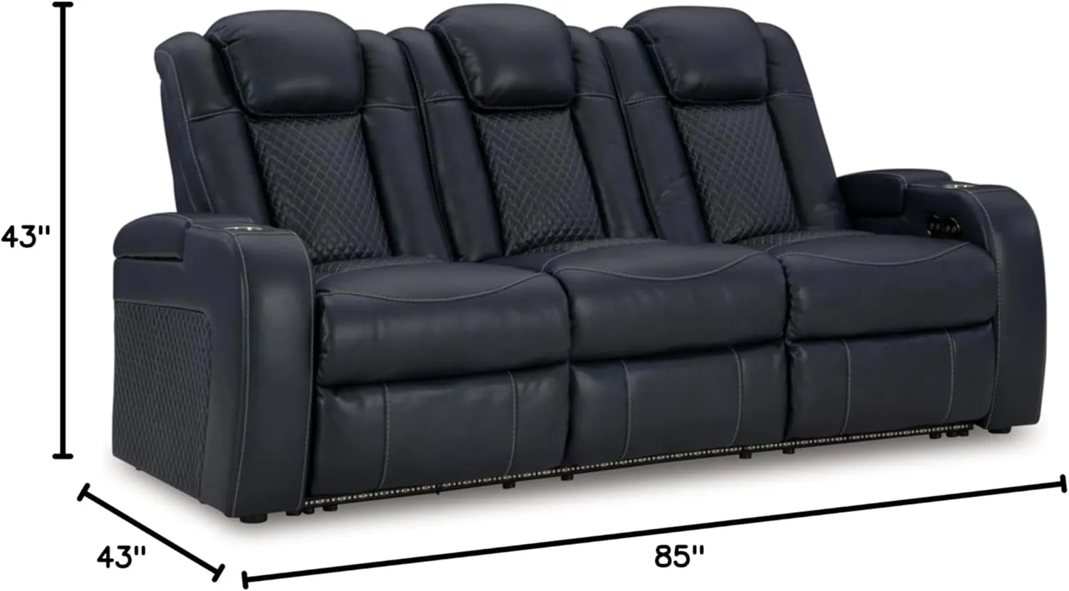 Signature Design by Ashley Fyne-Dyme Contemporary Power Reclining Sofa with USB Charging Ports and Adjustable Headrest, Blue