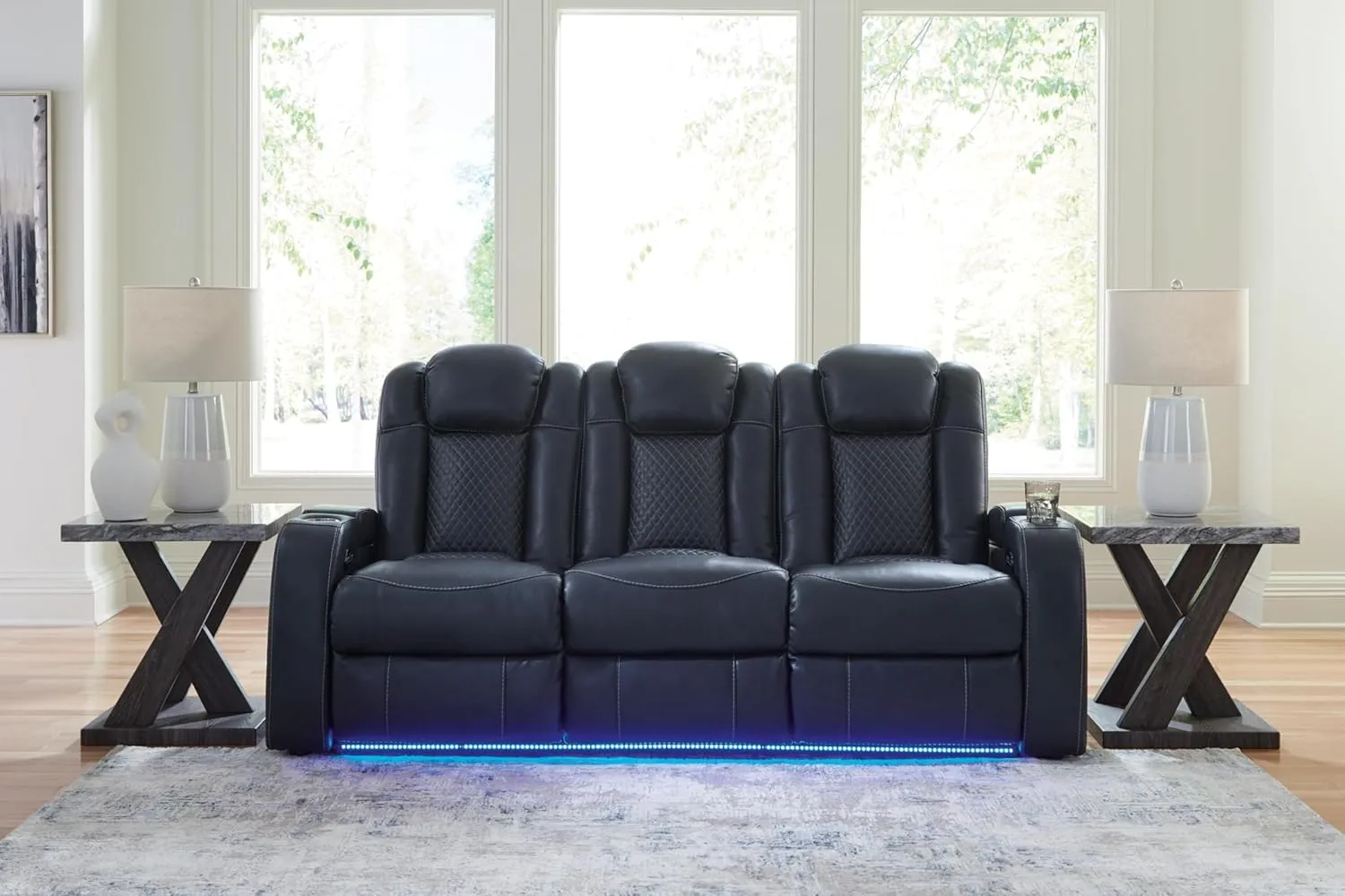 Signature Design by Ashley Fyne-Dyme Contemporary Power Reclining Sofa with USB Charging Ports and Adjustable Headrest, Blue