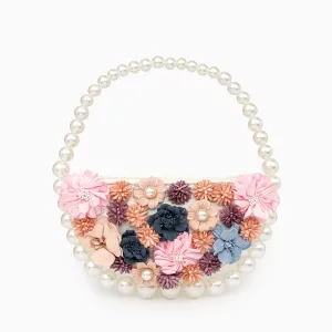 Silk clutch bag - pearl-embellished floral handbag