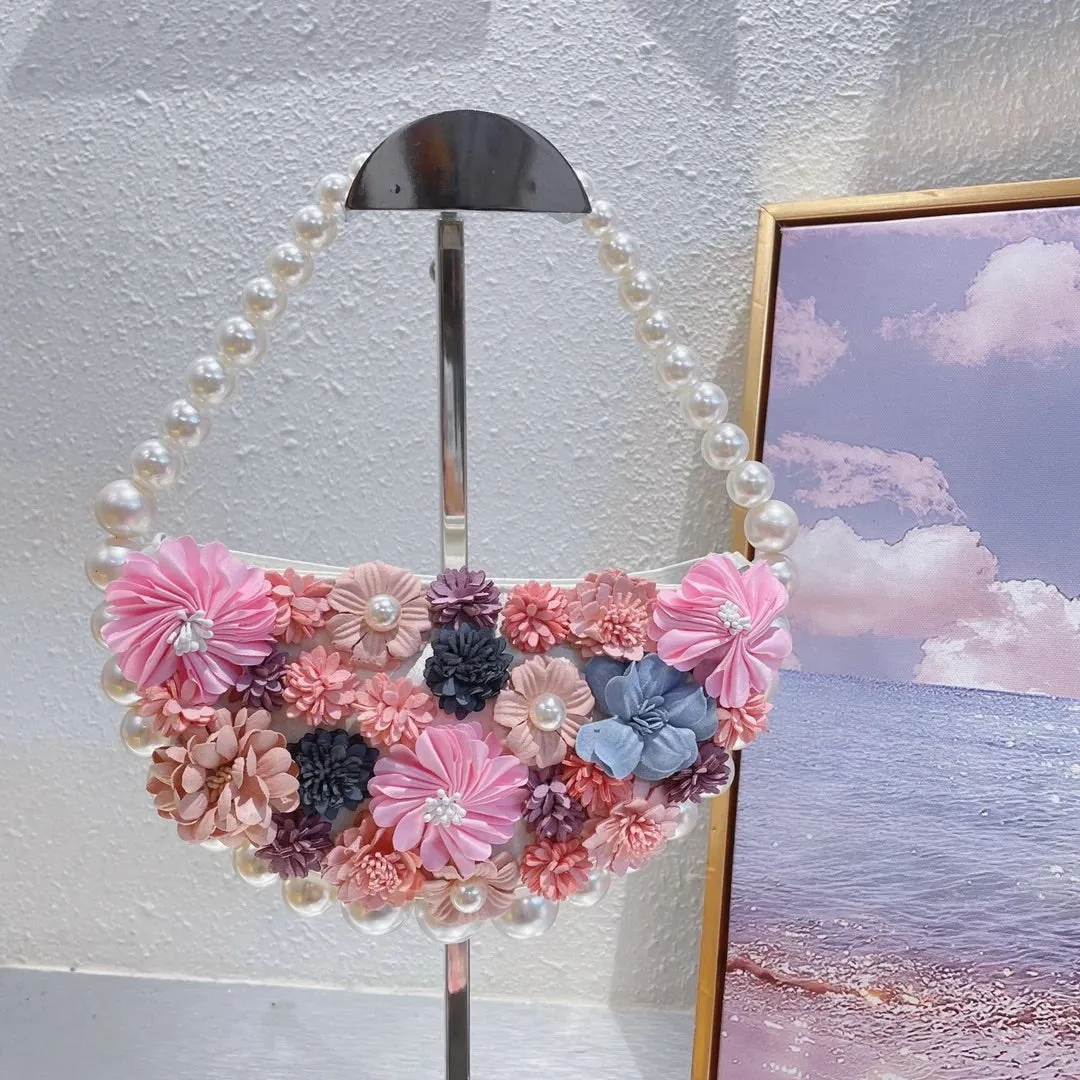 Silk clutch bag - pearl-embellished floral handbag