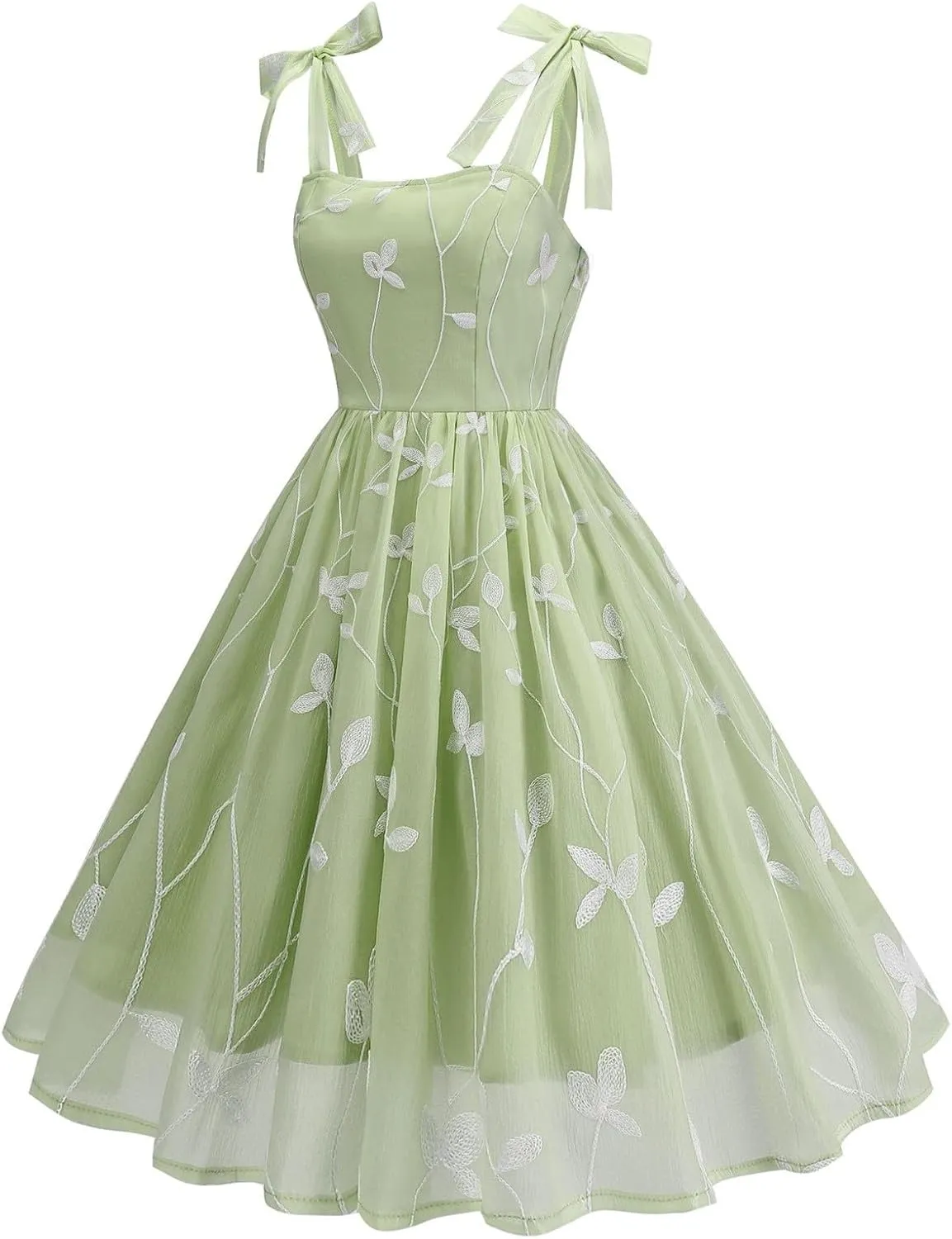 Silk Embroidered Dress for Women Bow Tie Spaghetti Strap Tulle Prom Dress 50s A line Cocktail Evening Party Dresses
