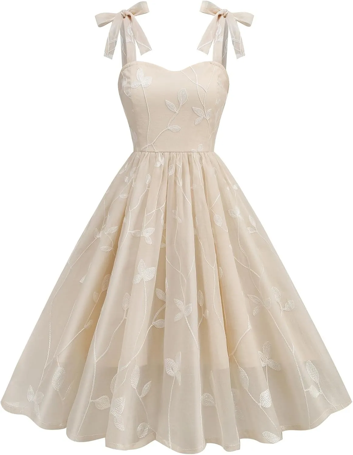 Silk Embroidered Dress for Women Bow Tie Spaghetti Strap Tulle Prom Dress 50s A line Cocktail Evening Party Dresses