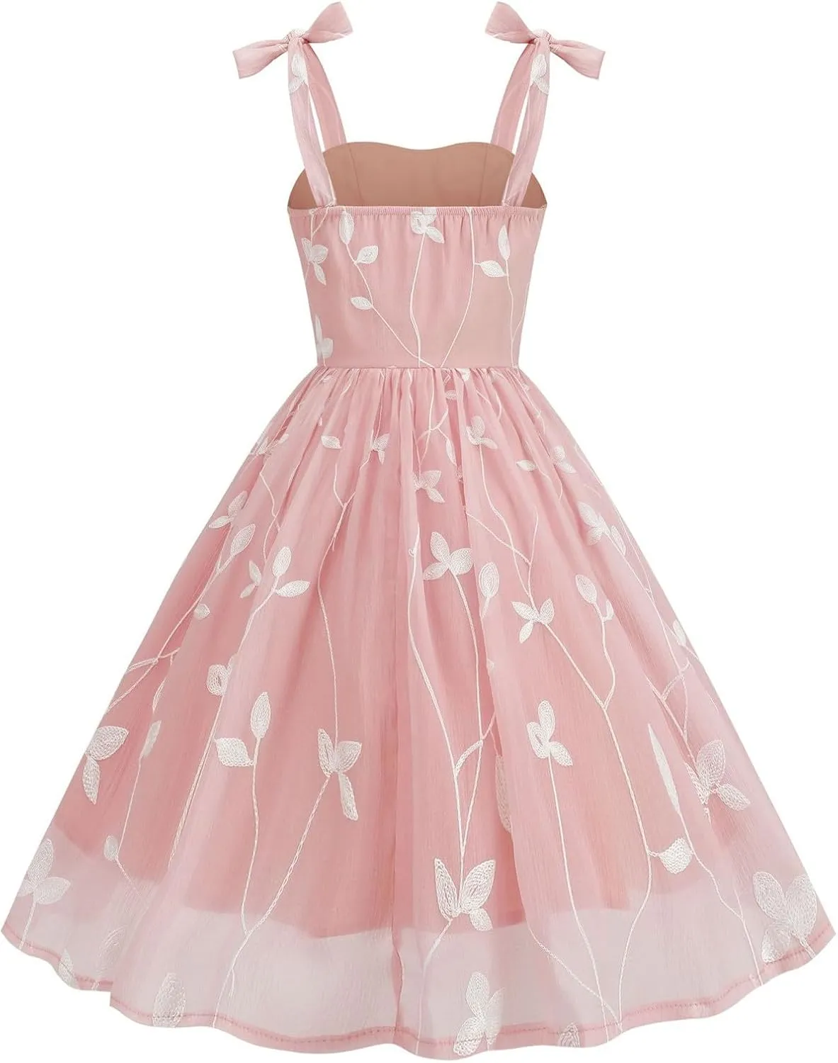 Silk Embroidered Dress for Women Bow Tie Spaghetti Strap Tulle Prom Dress 50s A line Cocktail Evening Party Dresses