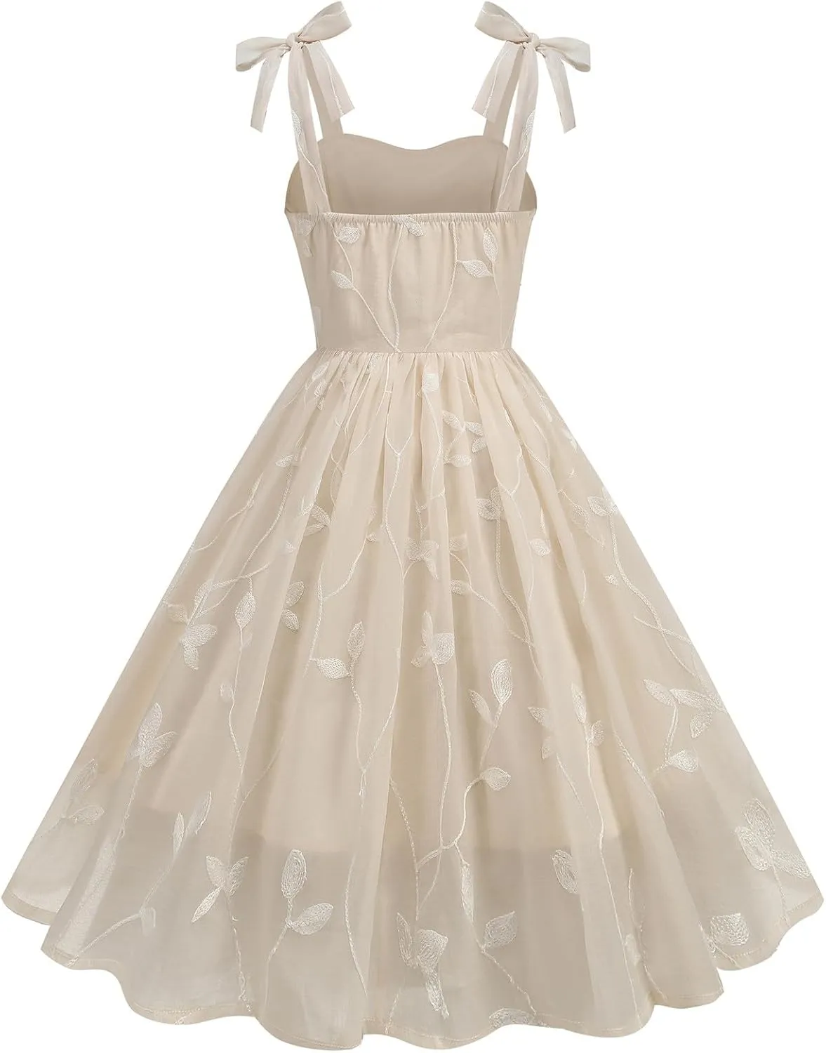 Silk Embroidered Dress for Women Bow Tie Spaghetti Strap Tulle Prom Dress 50s A line Cocktail Evening Party Dresses