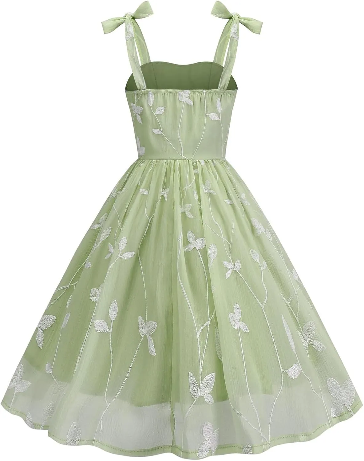 Silk Embroidered Dress for Women Bow Tie Spaghetti Strap Tulle Prom Dress 50s A line Cocktail Evening Party Dresses