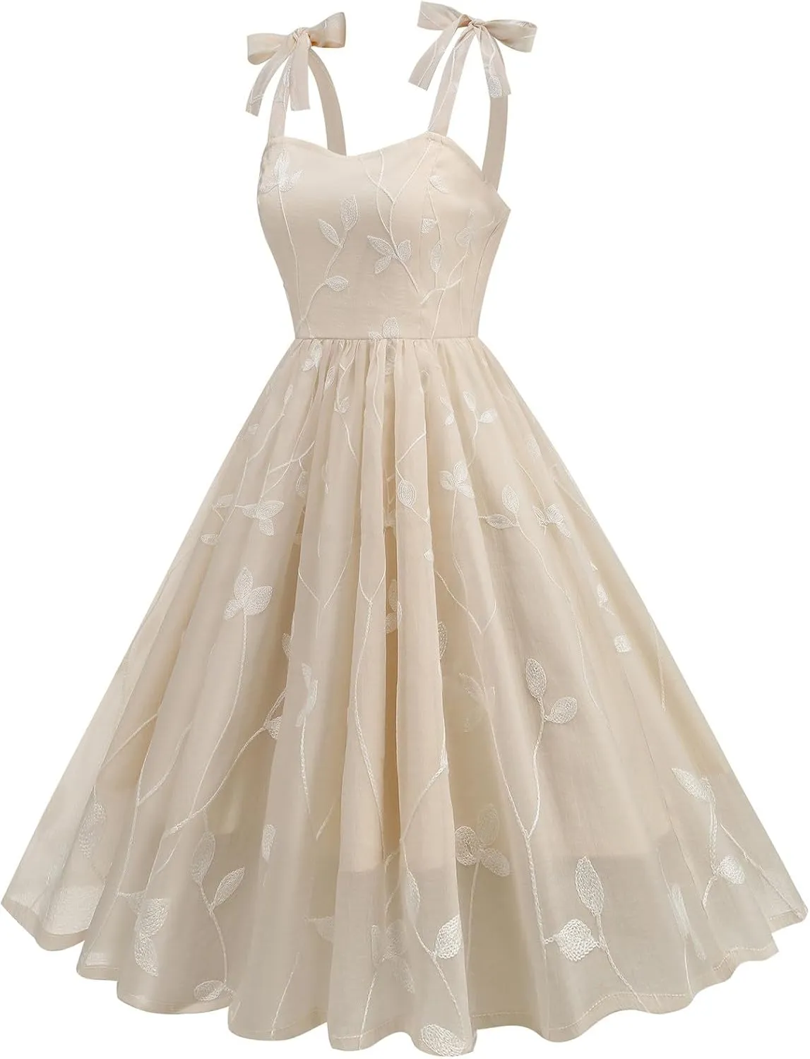 Silk Embroidered Dress for Women Bow Tie Spaghetti Strap Tulle Prom Dress 50s A line Cocktail Evening Party Dresses