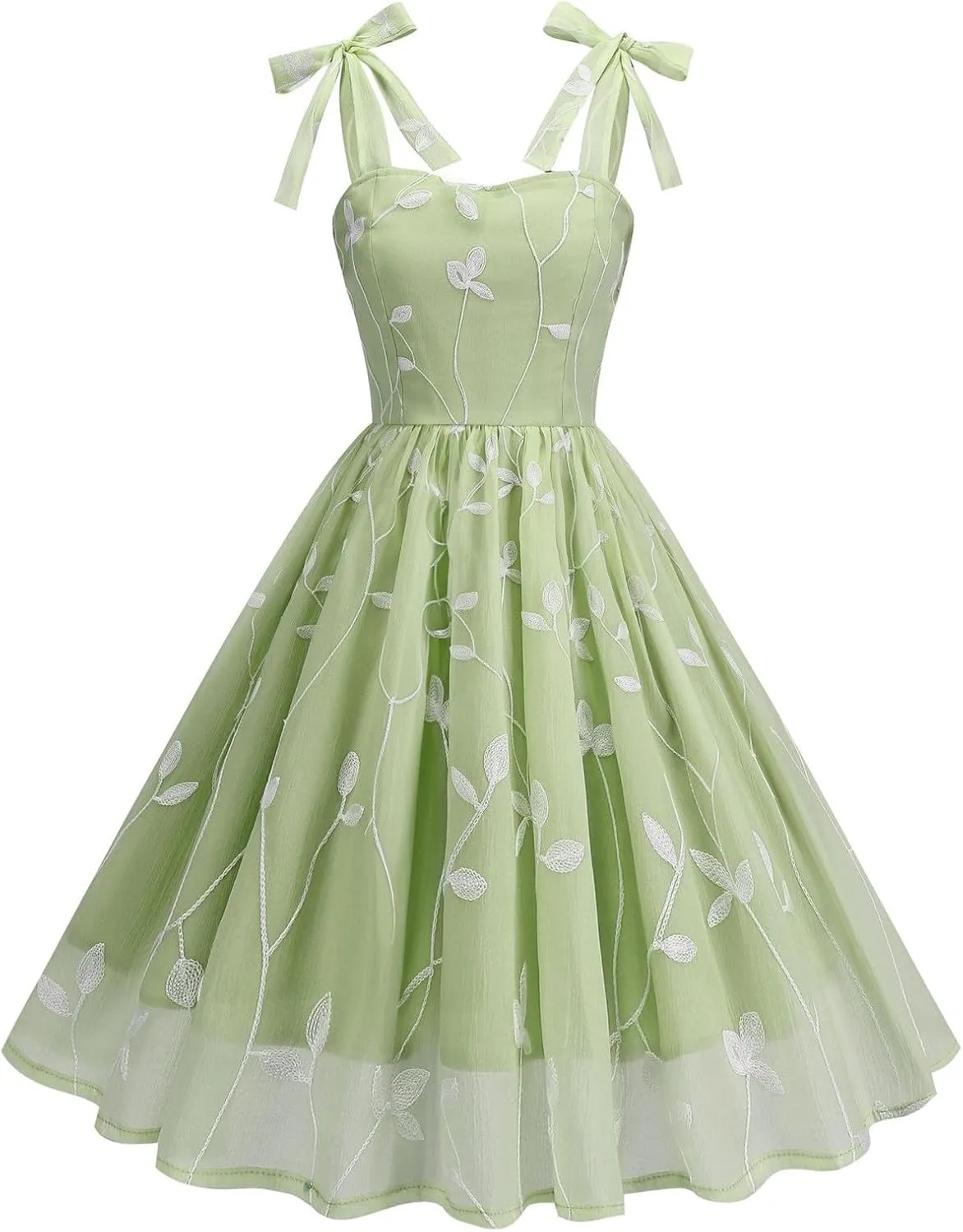 Silk Embroidered Dress for Women Bow Tie Spaghetti Strap Tulle Prom Dress 50s A line Cocktail Evening Party Dresses