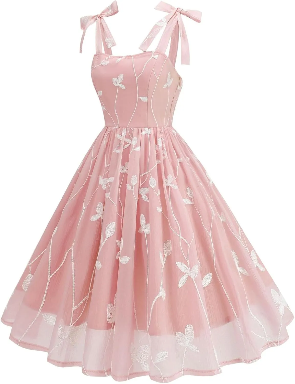 Silk Embroidered Dress for Women Bow Tie Spaghetti Strap Tulle Prom Dress 50s A line Cocktail Evening Party Dresses