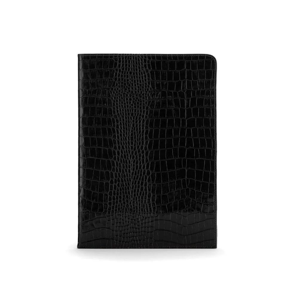 Simple Leather Document Folder - Black Croc-Effect