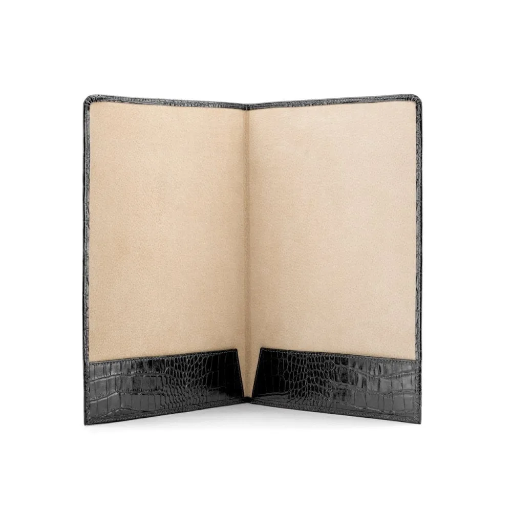 Simple Leather Document Folder - Black Croc-Effect