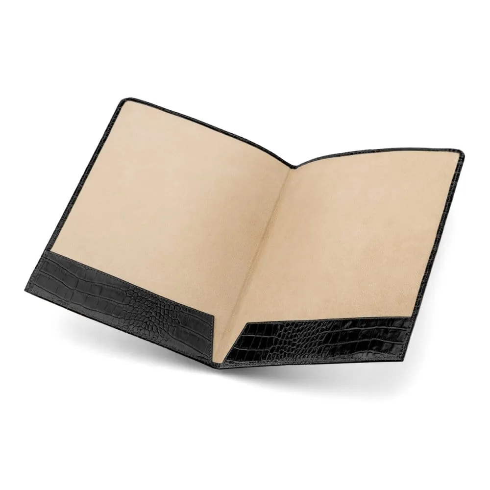 Simple Leather Document Folder - Black Croc-Effect