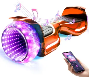 SISIGAD Chrome-plated Scooter, 6.5" Electric Scooters with Bluetooth & Flashing Tires & Dynamic 3D Light-Up Motors, All Terrains for Boys Girls Kids Teens Adults, A LED Tires Tunnel Orange