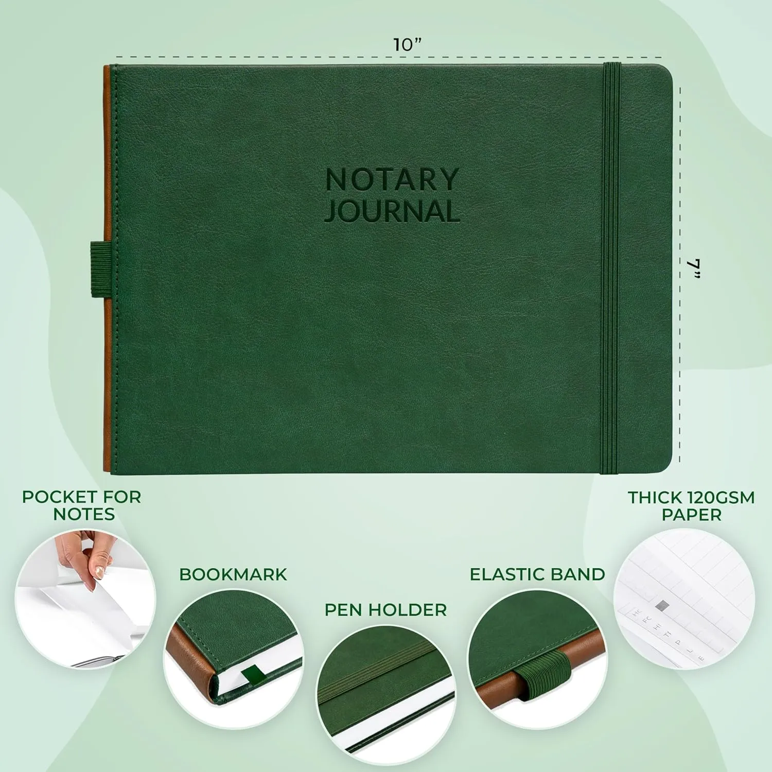 Skyline 1-Line Notary Journal – Official Notary Public Record Book – Log Book for Notarial Acts & Records – Notary Supplies, 10x7″ (Forest Green)
