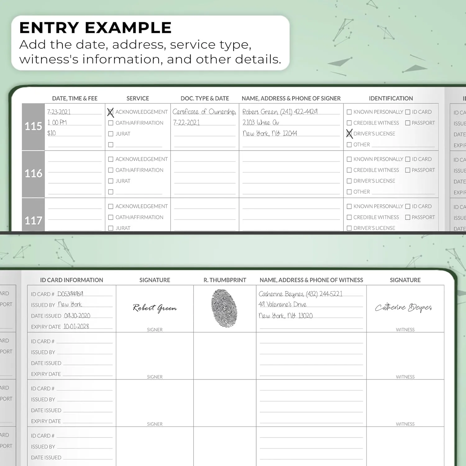 Skyline 1-Line Notary Journal – Official Notary Public Record Book – Log Book for Notarial Acts & Records – Notary Supplies, 10x7″ (Forest Green)