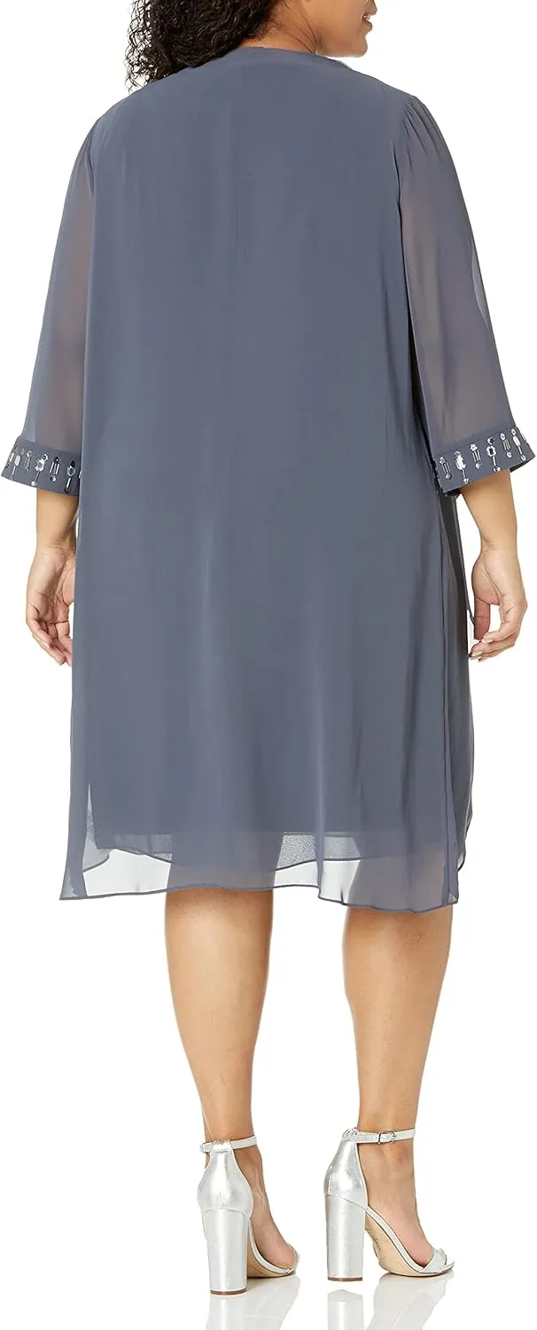 S.L. Fashions Women's Plus Size Sheath Dress and Sheer Jacket