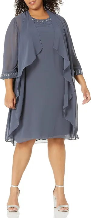 S.L. Fashions Women's Plus Size Sheath Dress and Sheer Jacket