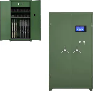 Smart Gun Cabinet Metal Frame Double Door with 2 Drawers 3-Grid Storage Rack with Password Lockable Suitable for Pistols and Rifles