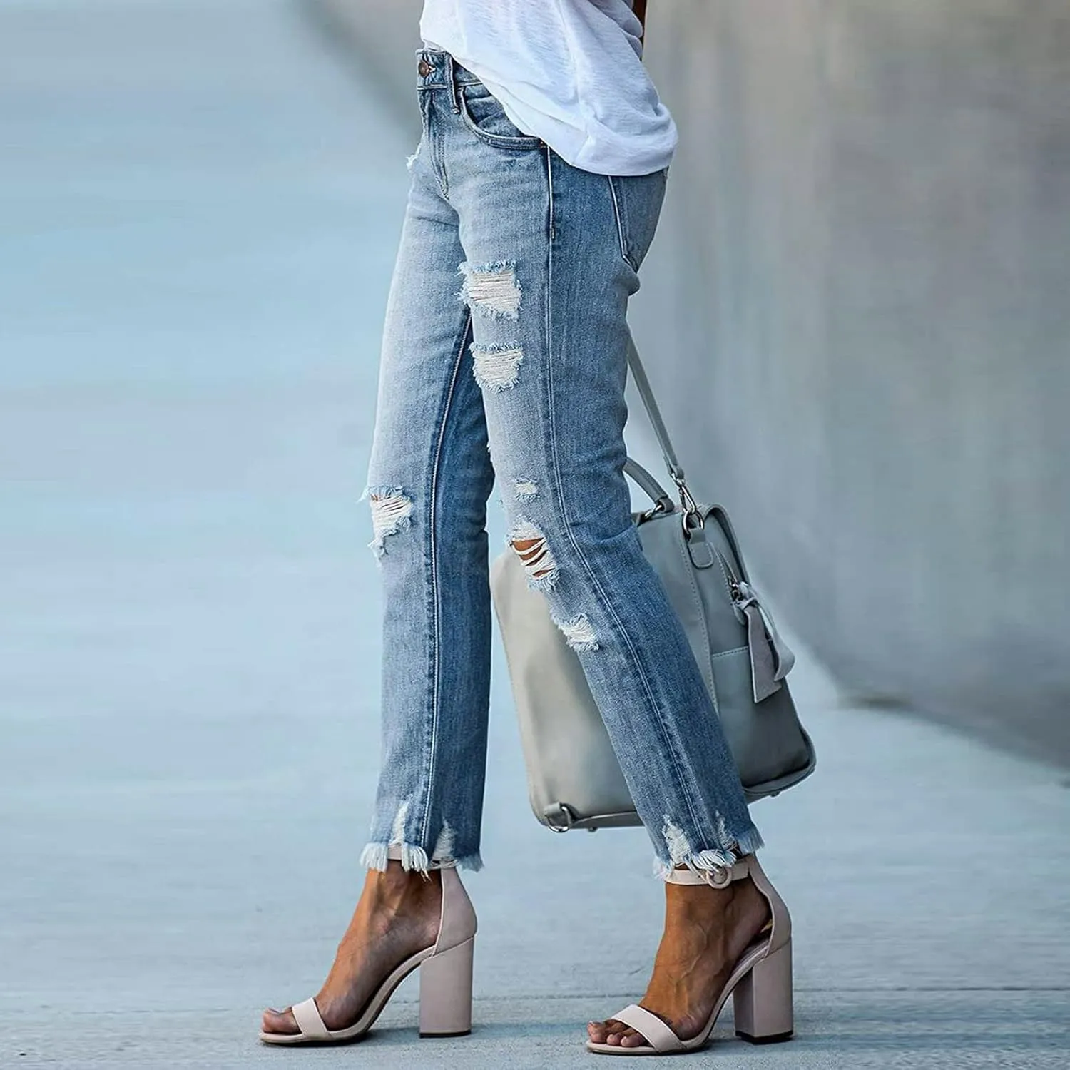SMIDOW Women Raw Hem Ripped Jeans Capri Jeans Cropped Jeans Distressed Jeans Tapered Pants Bootcut Jeans Petite Jeans