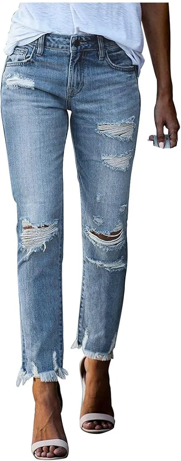 SMIDOW Women Raw Hem Ripped Jeans Capri Jeans Cropped Jeans Distressed Jeans Tapered Pants Bootcut Jeans Petite Jeans