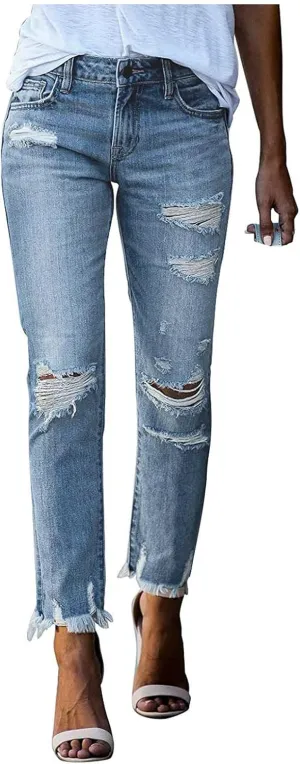 SMIDOW Women Raw Hem Ripped Jeans Capri Jeans Cropped Jeans Distressed Jeans Tapered Pants Bootcut Jeans Petite Jeans