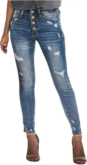 SMIDOW Women's Raw Hem Capri Jeans Ripped Jeans Cropped Jeans Distressed Tapered Jeans Petite Jeans Denim Pants