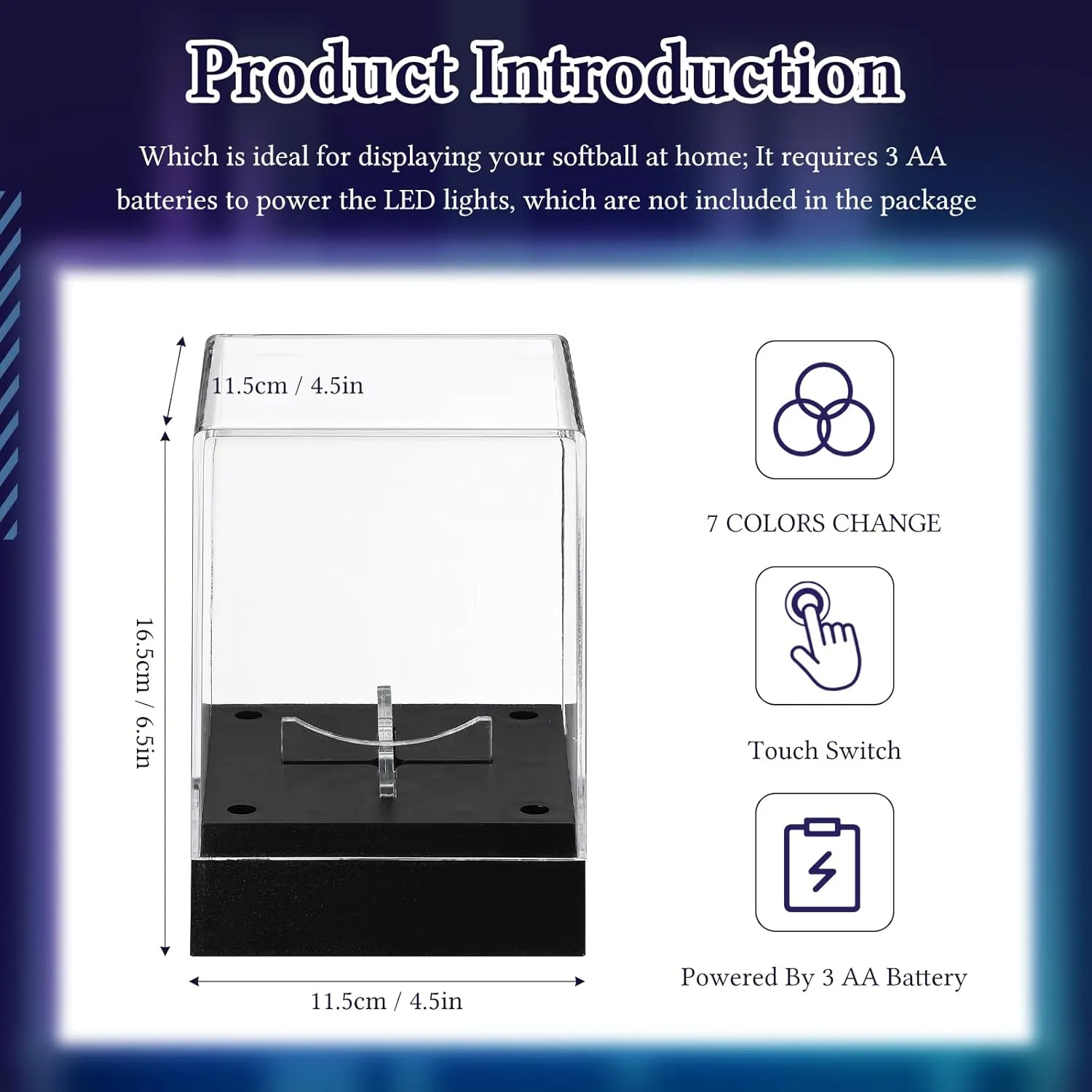 Softball Display Case with LED Light, Acrylic Softball Display Cube, UV Protected Clear Softball Holder Display Case for Memorabilia Softball for Fit 12'' Softball Baseball Golf Storage