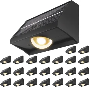 Solar Fence Lights Outdoor Waterproof High Brightness LED Spot Lens Deck Lights 7 Mode Warm & Cool White RGB Solar Powered Wall Lighting Decor for Outside Patio Step Backyard Railing Pool - 24 Pack