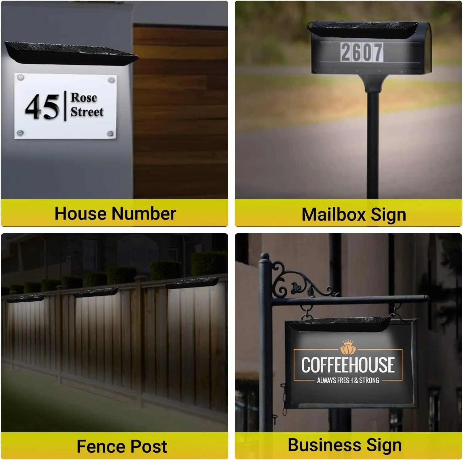 Solar Real Estate Agent Sign Lights Wireless Dusk to Dawn LED Outdoor Lighting Waterproof for Yard Business Light Signboard Post Board Lighting Warm White 2 Pack (Black)