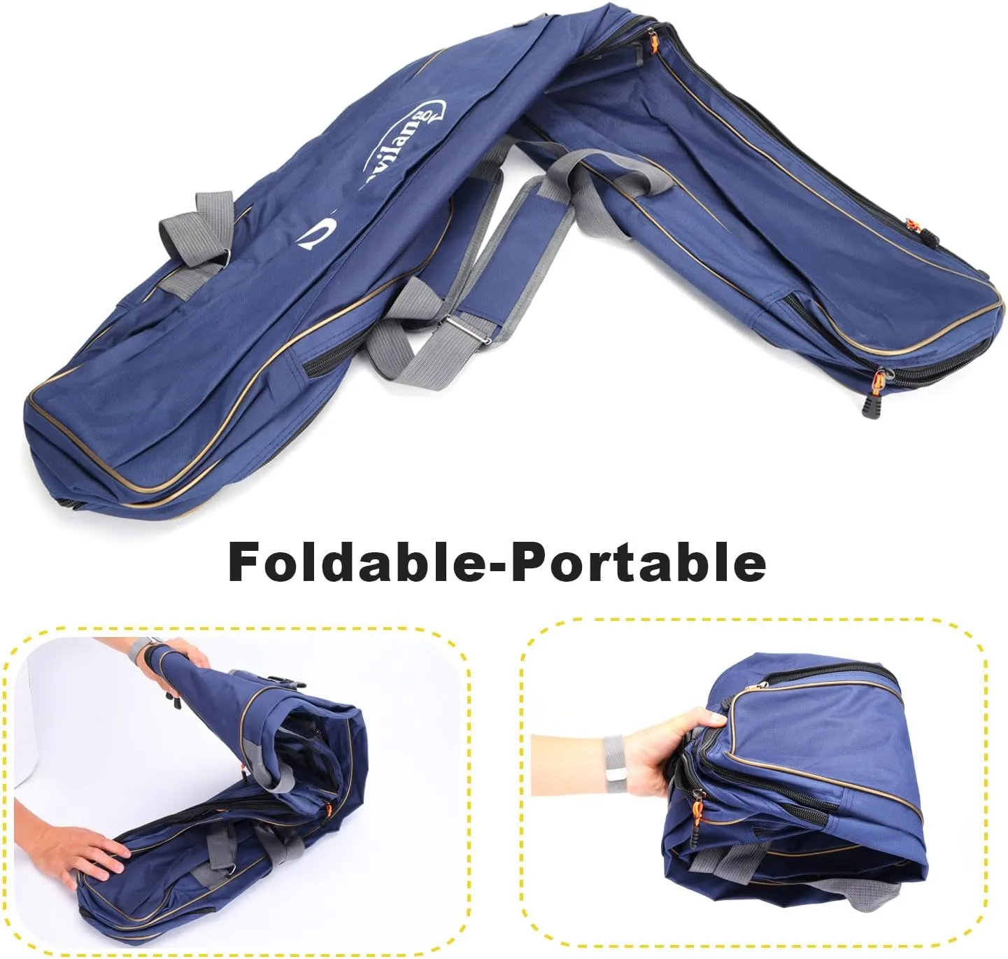 Sougayilang Fishing Rod Case, 3 Layers Organizer Pole Storage Bag Fishing Rod and Reel Carrier Organizer for Travel-135cm/53in-Blue