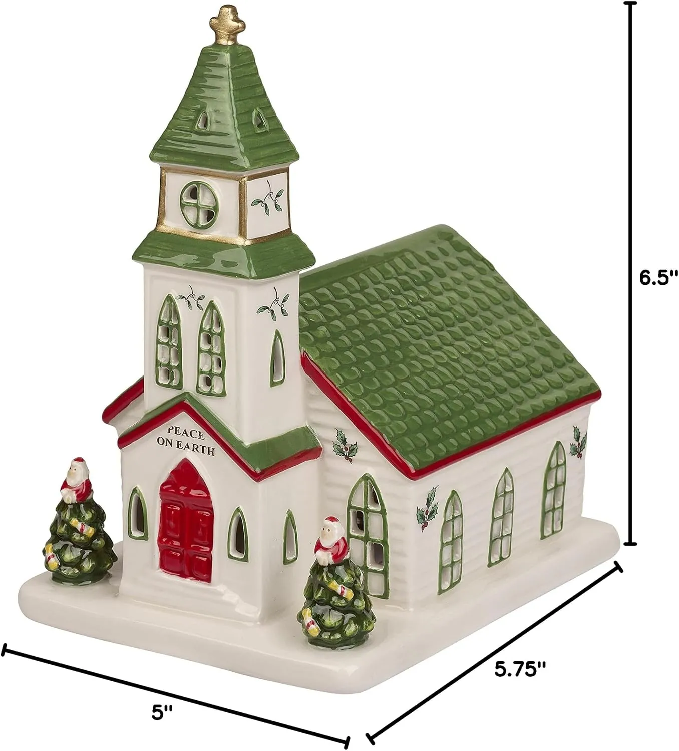 Spode Christmas Tree Miniature Christmas Village Figural Decoration, LED Lighted Christmas Village Set, Ceramic Holiday Decor - Dolomite Christmas Collectible for Indoor Display (Church)