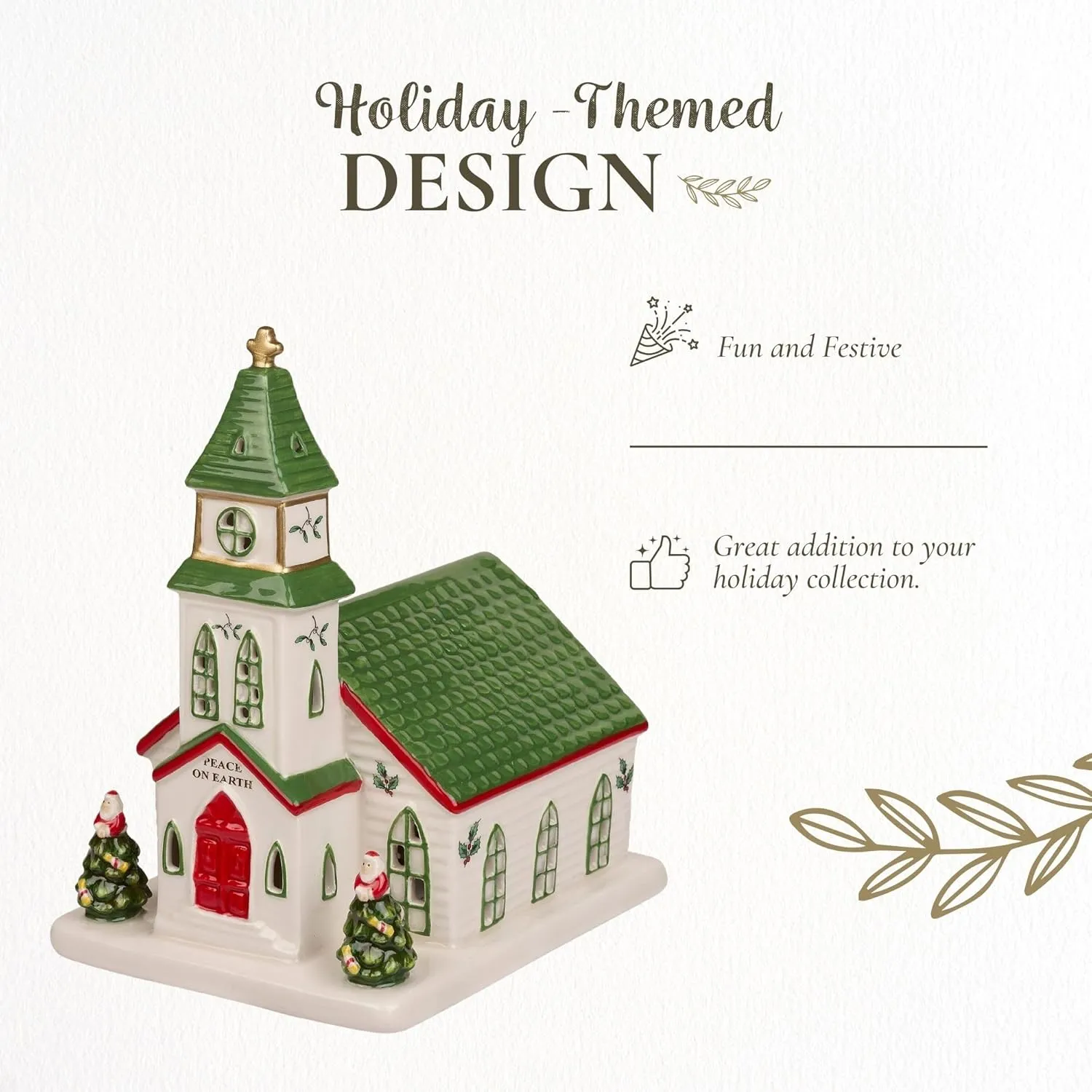 Spode Christmas Tree Miniature Christmas Village Figural Decoration, LED Lighted Christmas Village Set, Ceramic Holiday Decor - Dolomite Christmas Collectible for Indoor Display (Church)