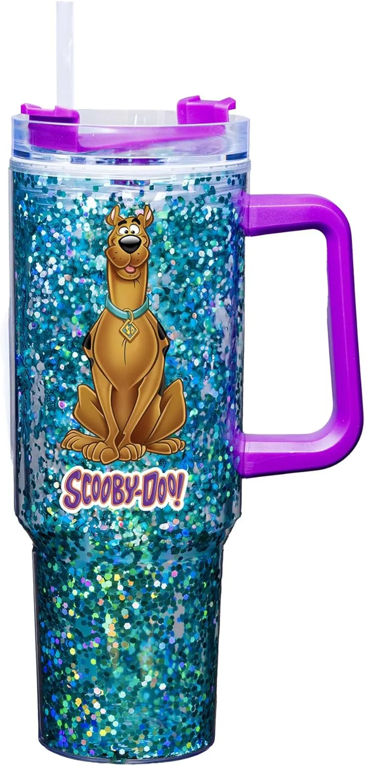 Spoontiques Scooby Doo 40oz Acrylic Travel Mug - Double Wall Acrylic with Sliding Lock Travel Lid and Straw - 11" Tall