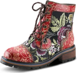Spring Step L'Artiste Fantastic Booties for Women - Floral Hand Painted Womens Ankle Boots Low Heel - Everyday Wear Leather and Textile Western Booties