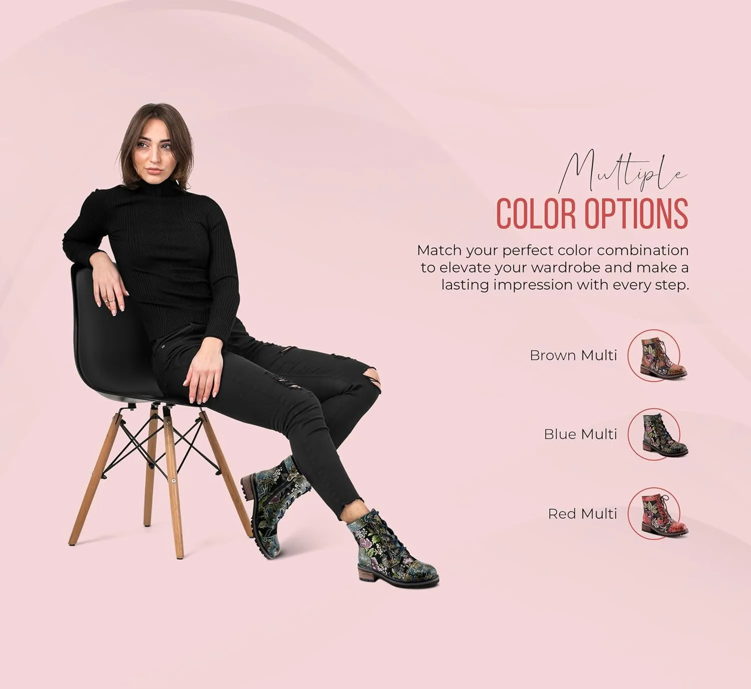 Spring Step L'Artiste Fantastic Booties for Women - Floral Hand Painted Womens Ankle Boots Low Heel - Everyday Wear Leather and Textile Western Booties
