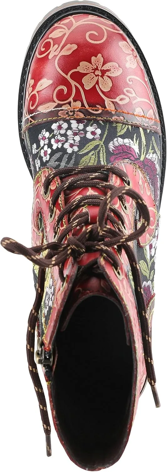 Spring Step L'Artiste Fantastic Booties for Women - Floral Hand Painted Womens Ankle Boots Low Heel - Everyday Wear Leather and Textile Western Booties