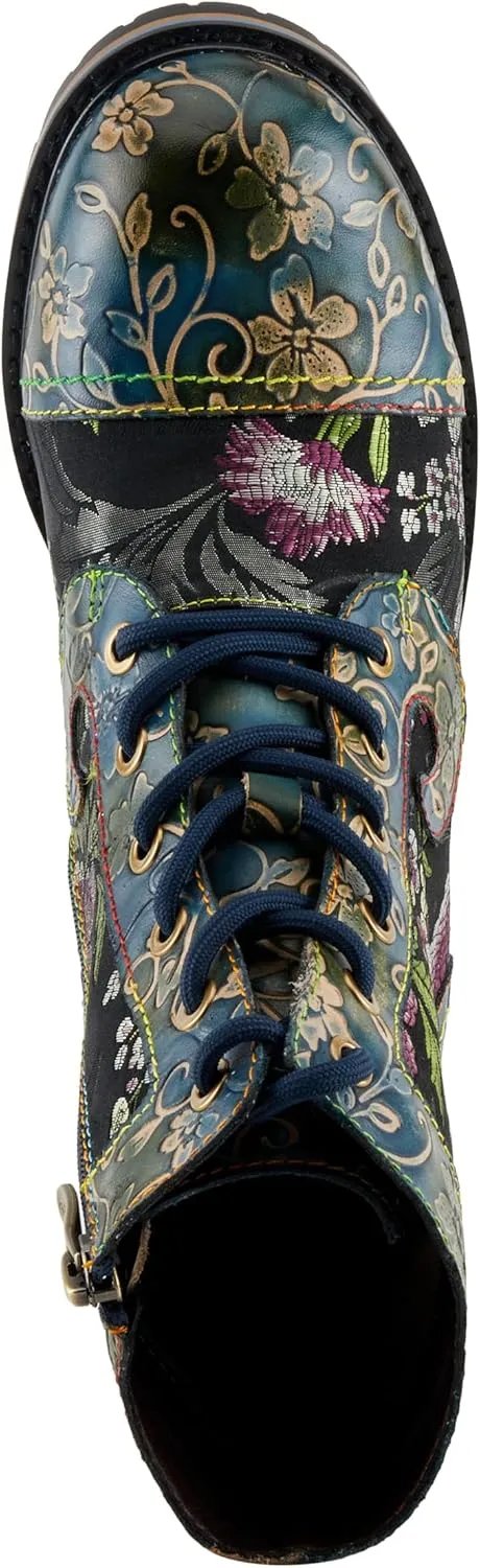 Spring Step L'Artiste Fantastic Booties for Women - Floral Hand Painted Womens Ankle Boots Low Heel - Everyday Wear Leather and Textile Western Booties