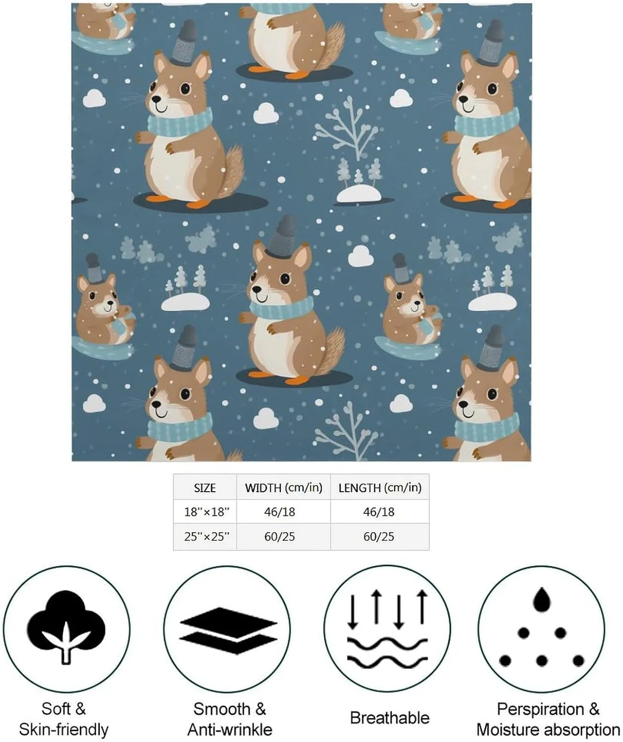 Squirrel in Hat Snows Day Fashion Neck Scarf Head Kerchief Hair Wrap Bandana Headscarf for Women Handbags