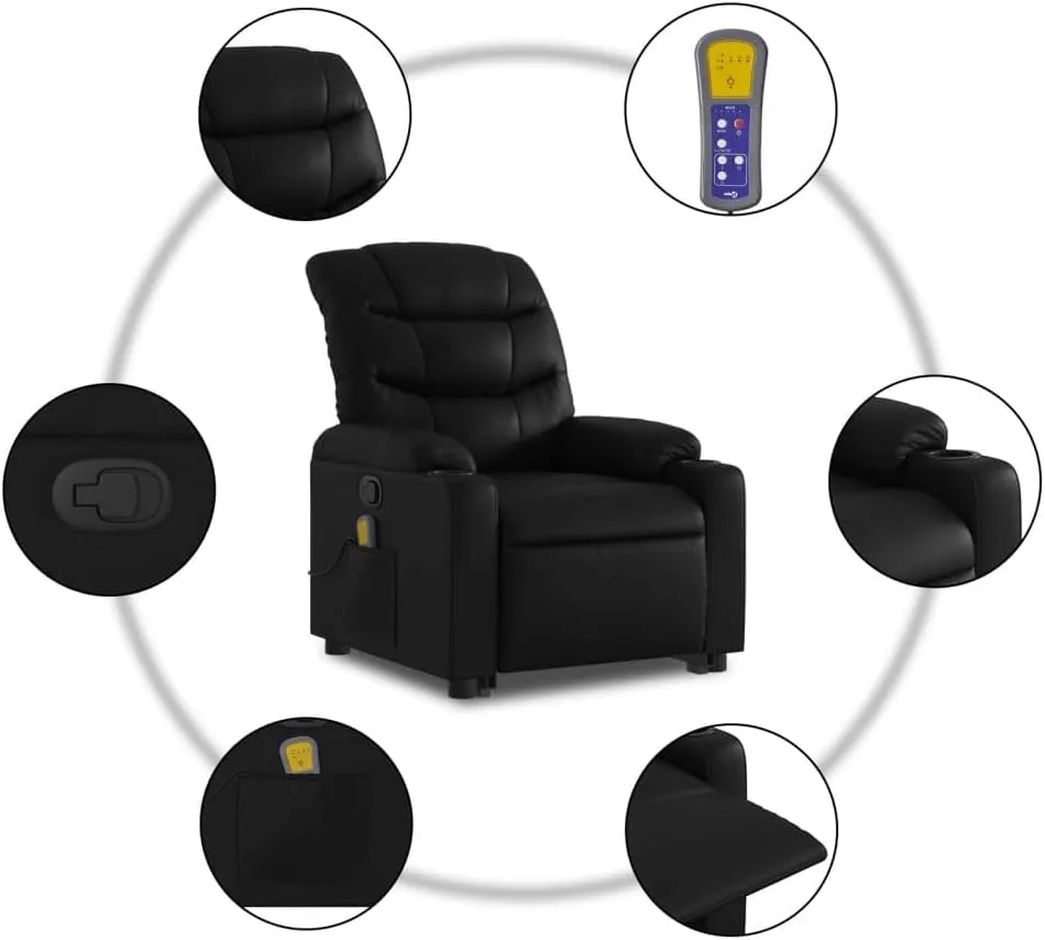 Stand up Massage Recliner Chair Black Faux LeatherLounge Chair Comfy Chair Living Room Chair Suitable for Decks, Living Rooms, and patios.