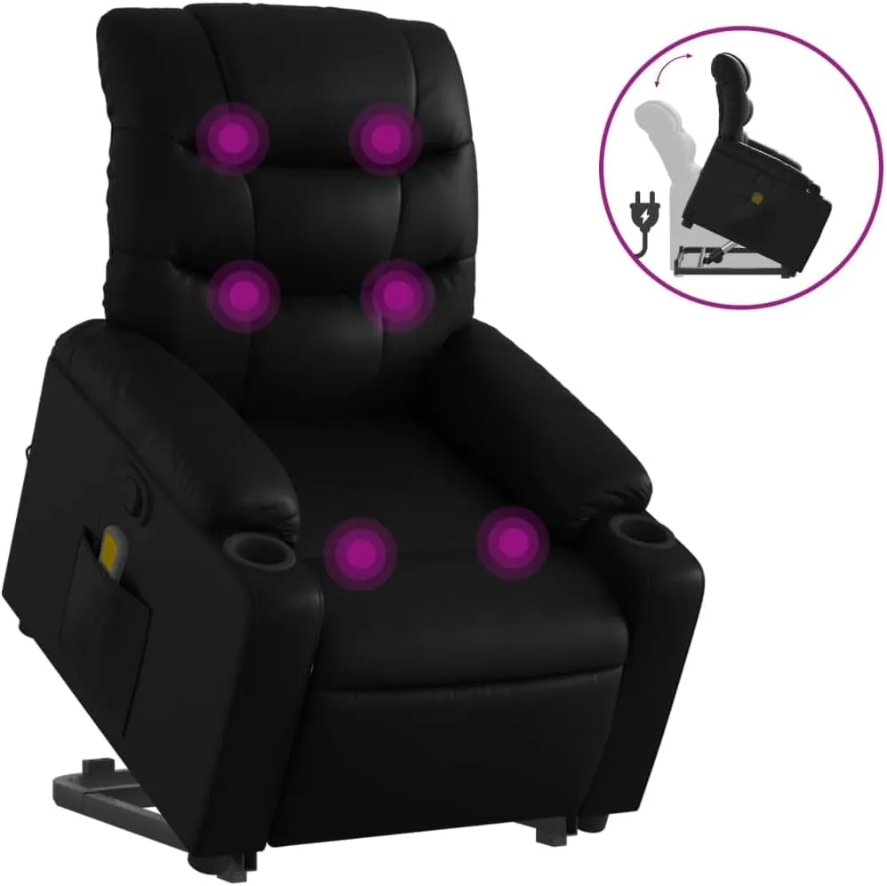 Stand up Massage Recliner Chair Black Faux LeatherLounge Chair Comfy Chair Living Room Chair Suitable for Decks, Living Rooms, and patios.