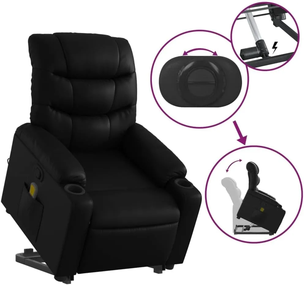 Stand up Massage Recliner Chair Black Faux LeatherLounge Chair Comfy Chair Living Room Chair Suitable for Decks, Living Rooms, and patios.