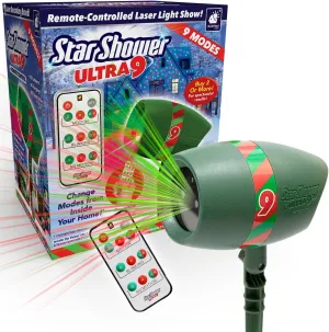 Star Shower Ultra 9 2024 Holiday Projector, AS-SEEN-ON-TV, Fast & Easy Way to Decorate Your Home, Laser Modes, Projects Thousands of Green and Red Lights, No Ladders or Hanging, Remote Control