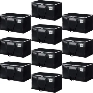 StorageRight Heavy Duty Moving Boxes-Moving Bags with Zipper, Reinforced Handles and Tag Pocket-Collapsible Moving Supplies-Totes for Storage Great for Moving, Storage and Travel 93L(Black-10 Pack)
