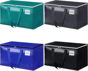 StorageRight Moving Bags-Heavy Duty Moving Boxes, Storage Totes with Zipper, Reinforced Handles and Tag Pocket-Collapsible Moving Supplies for moving, Storage and Travel 93L(Four Colors-4 Pack)