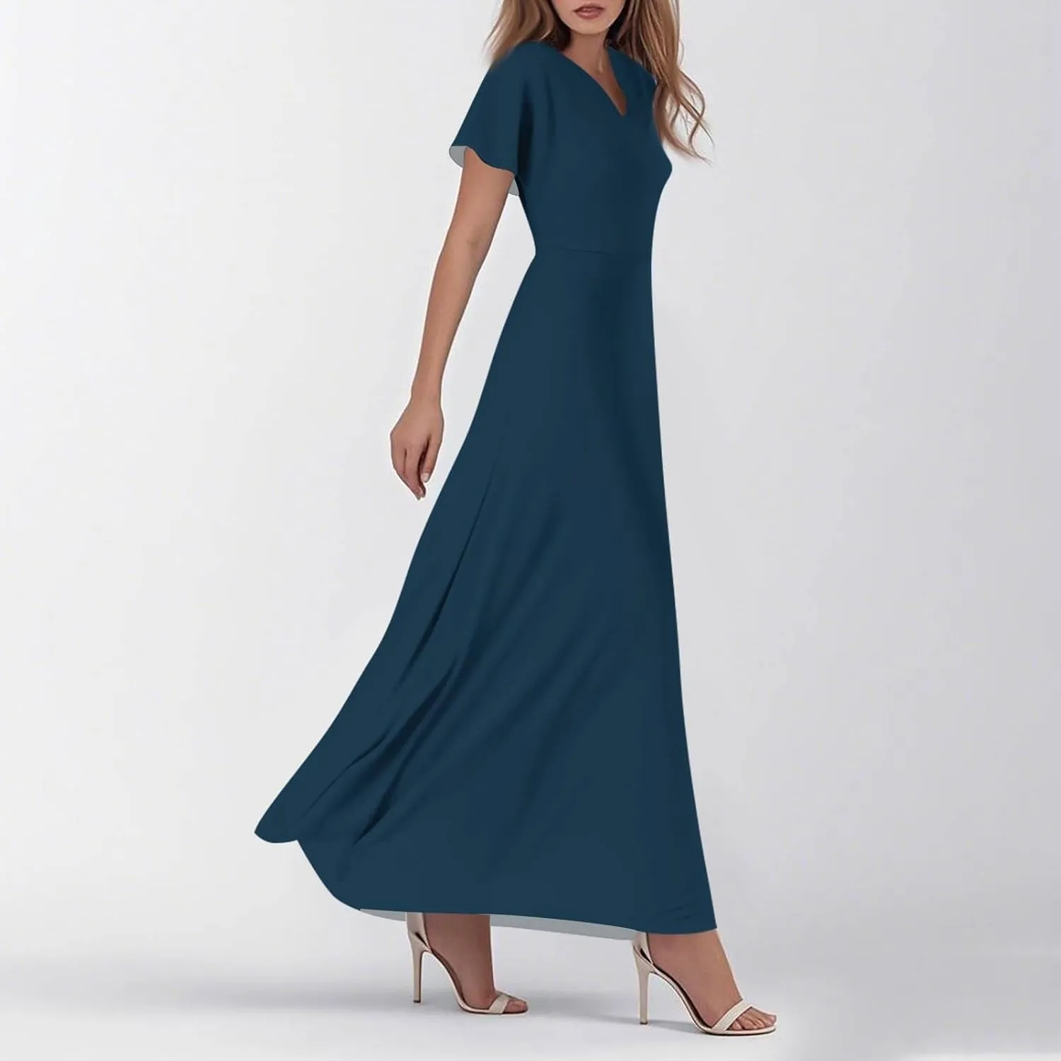 Summer Dresses for Women 2025 Elegant Classy Flowy Ruffle Swing V Neck Church Dress Casual Vacation Long Sundresses