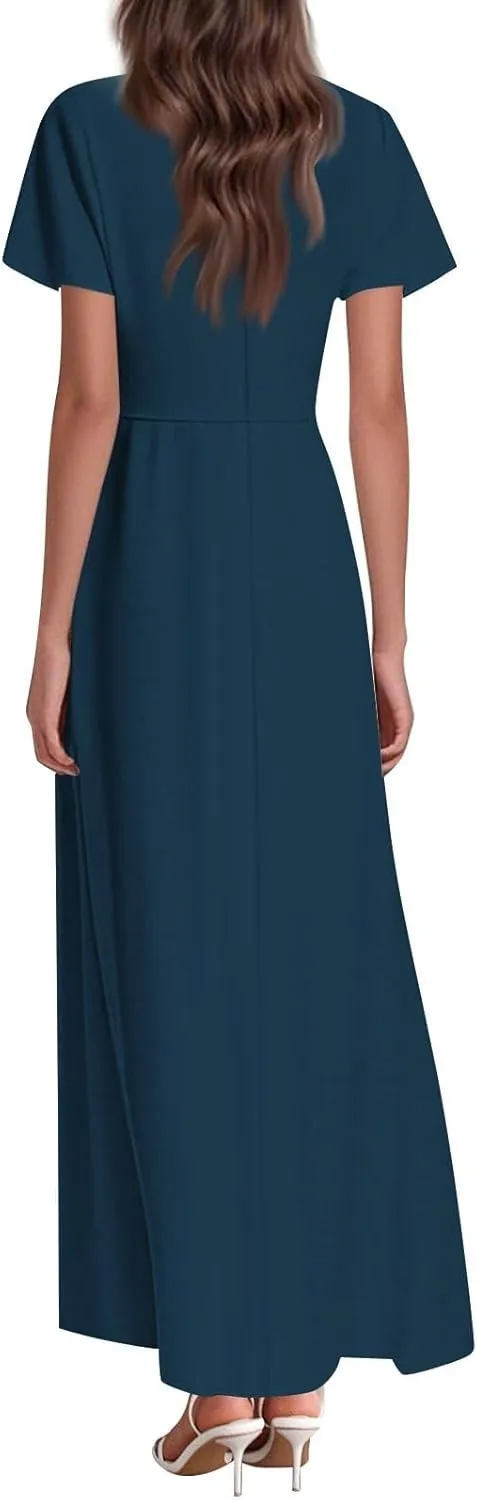 Summer Dresses for Women 2025 Elegant Classy Flowy Ruffle Swing V Neck Church Dress Casual Vacation Long Sundresses