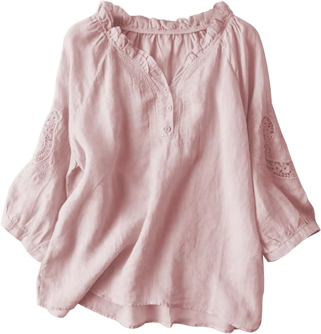 Summer Tops for Women 2025 Retro Embroidered 3/4 Sleeve Boho Tops Cotton Linen Hawaiian Shirts Cruise Outfits 2025