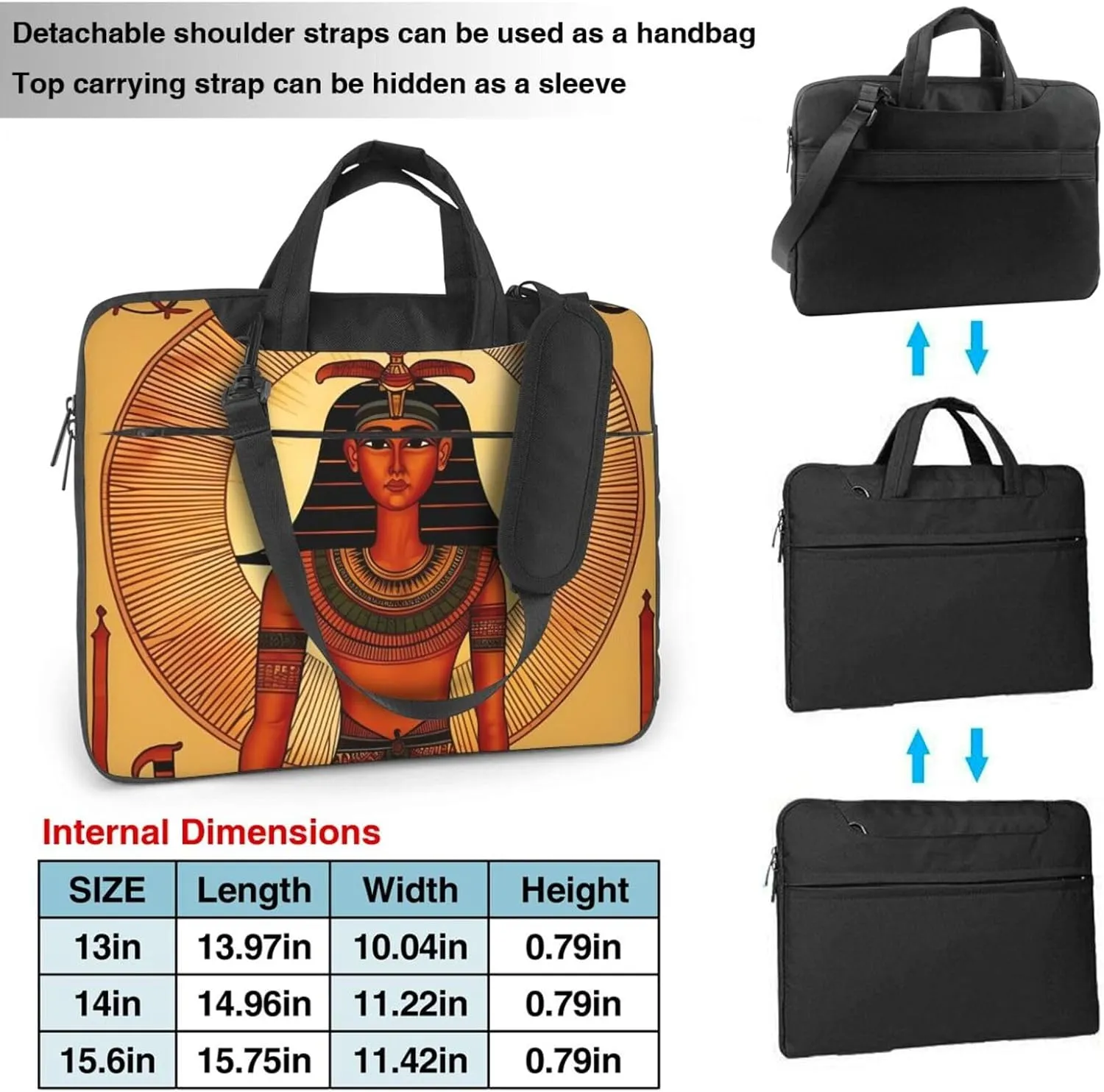 Sun Old Egyptian Timeless Grace Laptop Shoulder Bag Portable Laptop Bag Laptop Case Crossbody Briefcase w/Strap Handle