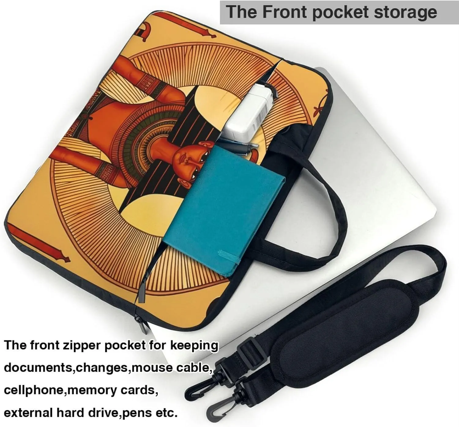 Sun Old Egyptian Timeless Grace Laptop Shoulder Bag Portable Laptop Bag Laptop Case Crossbody Briefcase w/Strap Handle