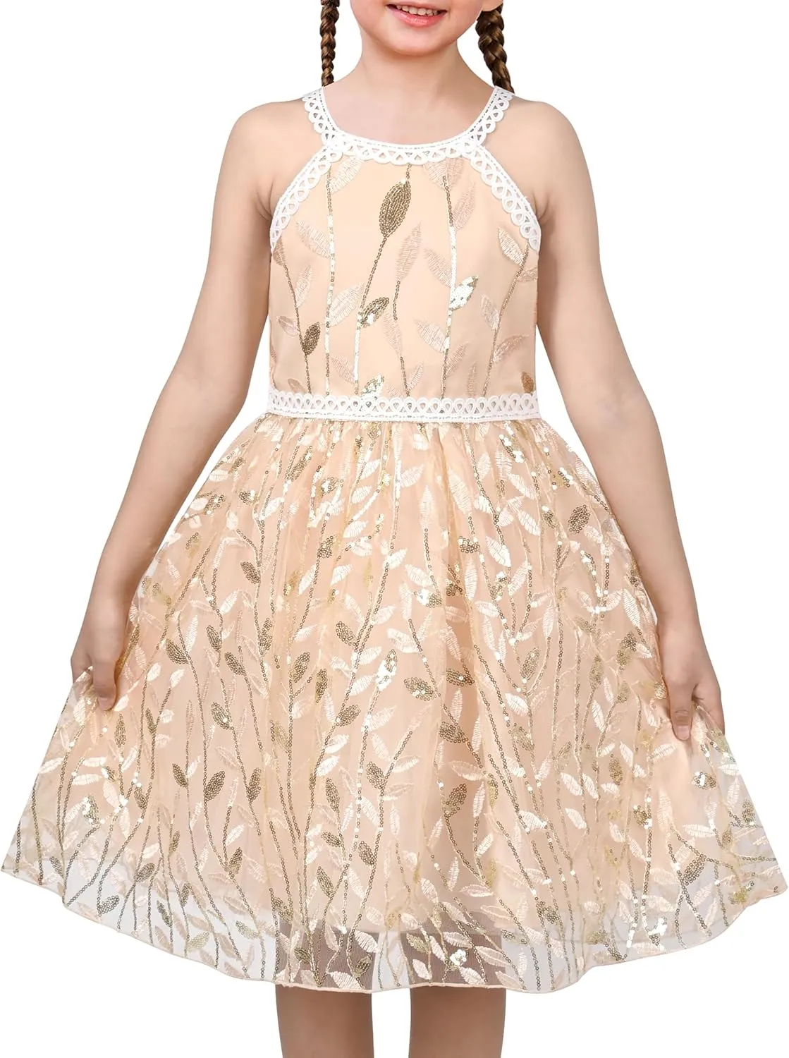 Sunny Fashion Girls Dress Turquoise Embroidered Halter Dress Party